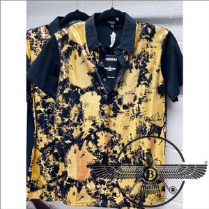 NWT-Mens BARABAS Polo Black w/ Gold Foil Abstract